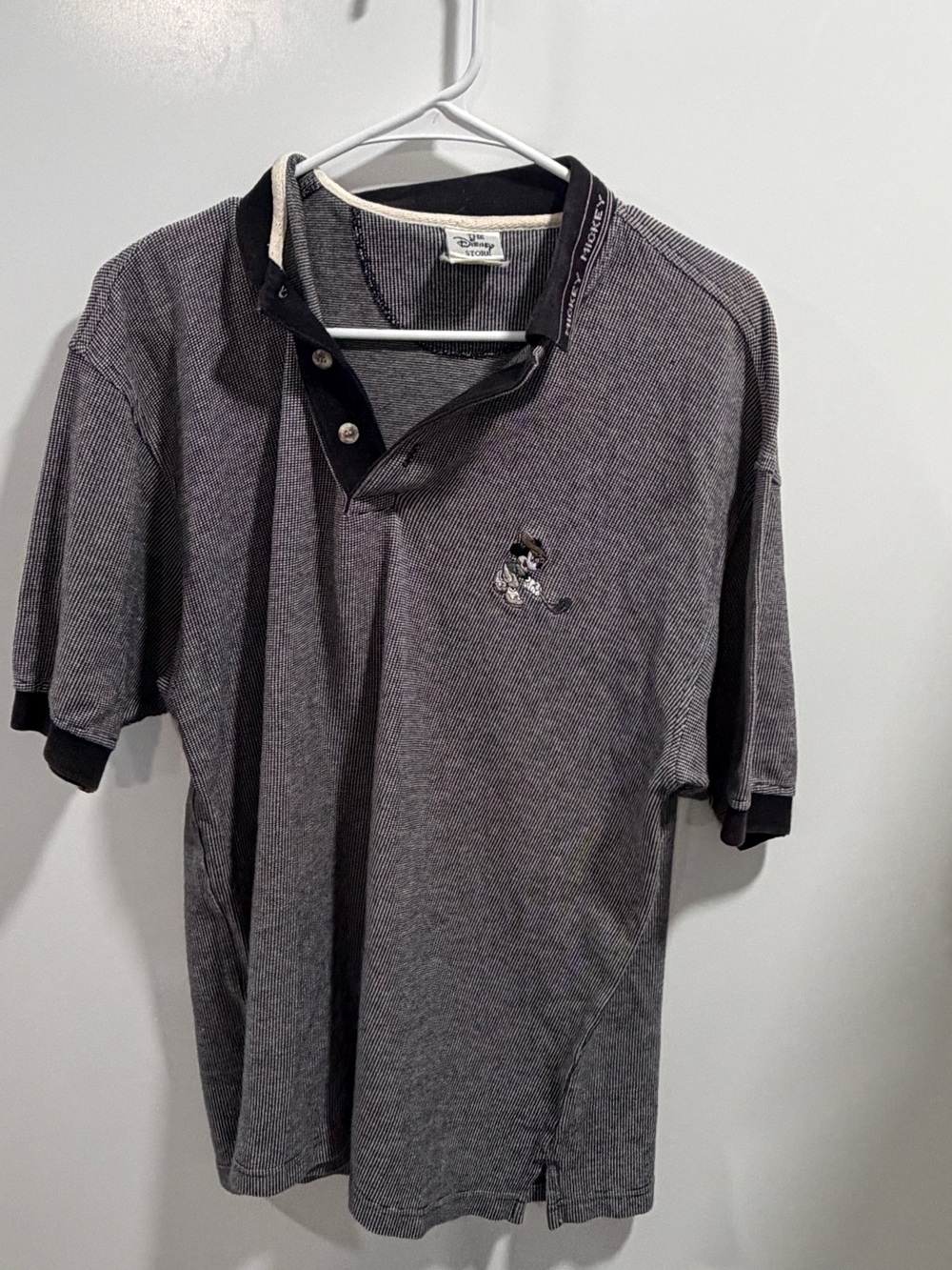 Vintage Disney Gray Polo with Brown Collar and Mickey Embroidery